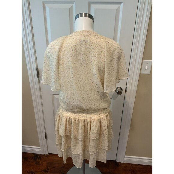 Rebecca Minkoff Cream & Purple Floral Crepe Dress w/ Tassel Tie, Size XS - Picture 5 of 6